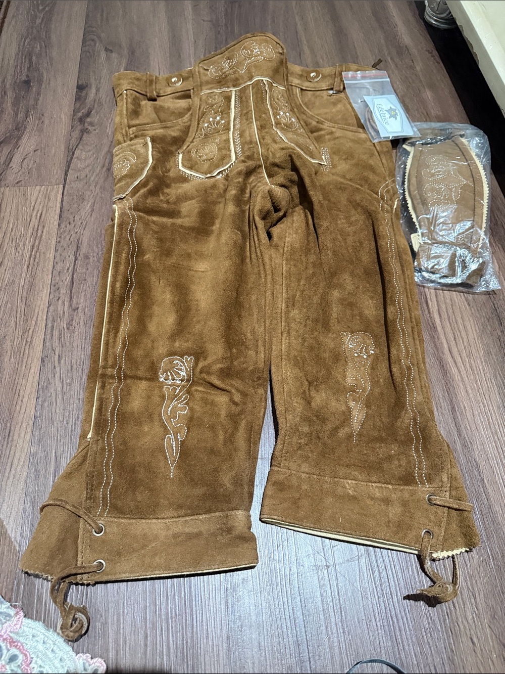 Kids Suede-Style Brown Embroidered Overalls
